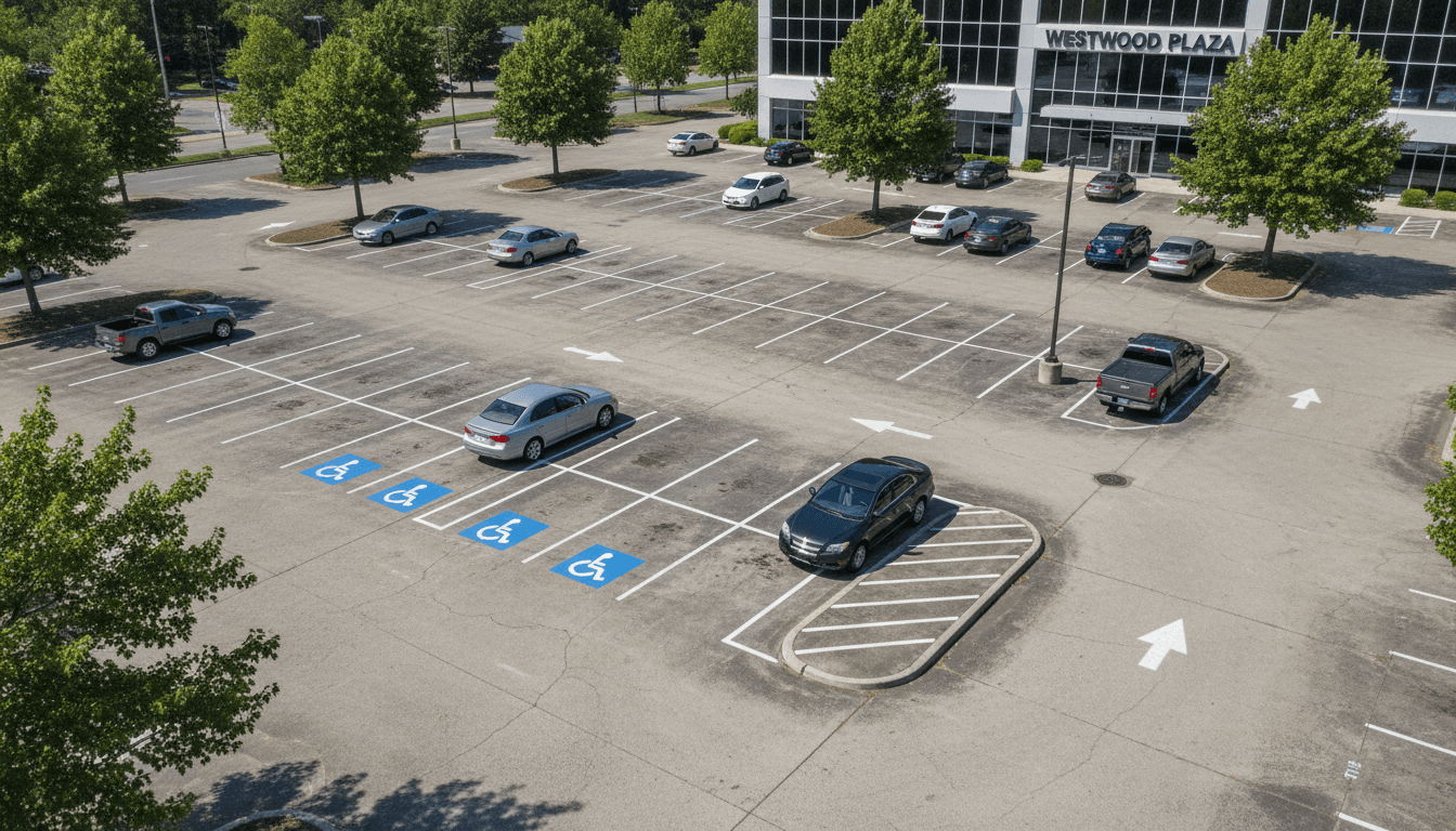 Clearly marked disabled parking bay with access symbol on a sealed carpark