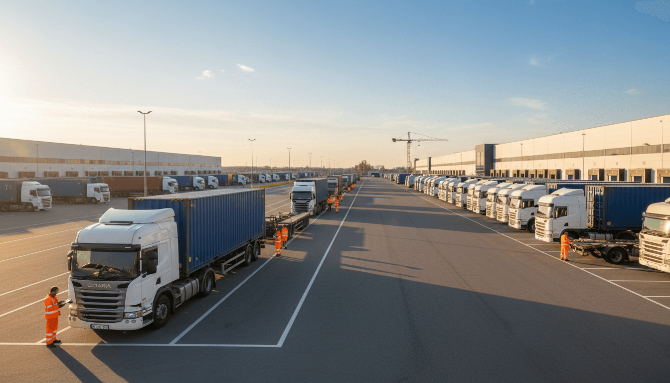 Straight yellow walkway line through commercial loading bay